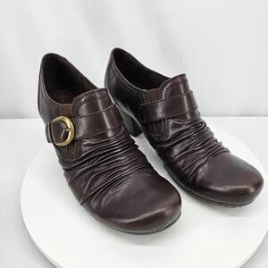 BEAR TRAPS Leather Tamra Monk Shoes Womens‎ Sz 8 M 2.5" Heel Buckle Brown br5240